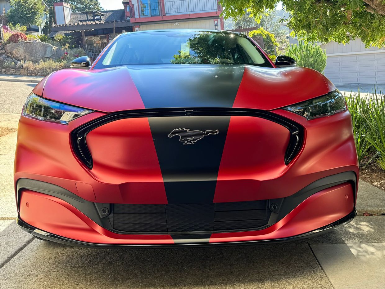 Mustang Mach E - Satin Vampire Red with Satin Black Stripe