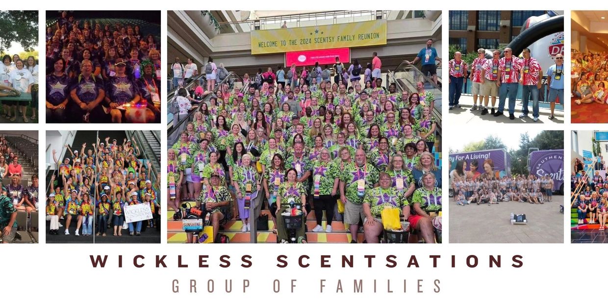 Various group photos of Wickless Scentsations families at the 2024 Scentsy Family Reunion.
