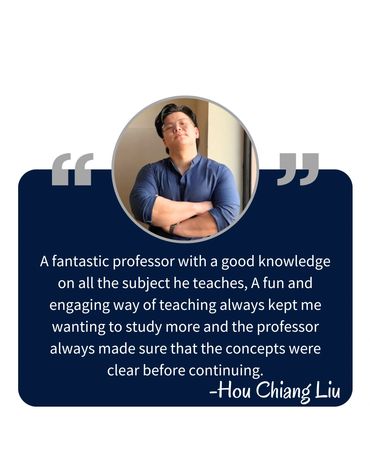 Positive testimonial for an engaging and knowledgeable professor.