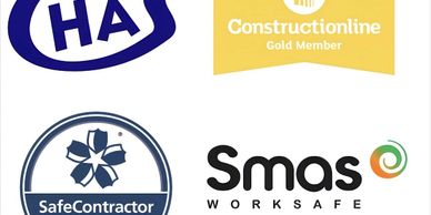 Four safety and contractor certification logos arranged in a grid.
