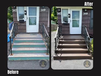 Refinished a deck and its railings by sanding, scraping, painting and staining.