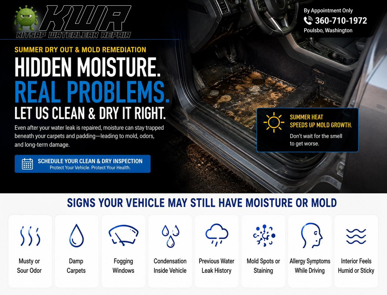 Hidden Moisture equal real problems. Musty Odors, Damp Carpets, Fogging Windows, Condensation Inside