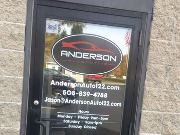 Vinyl graphics on door, Anderson Automotive, Grafton, MA