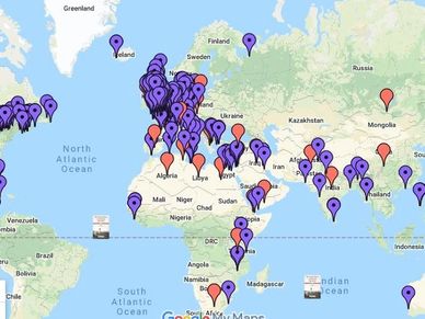 Map of al burials of American war dead worldwide.