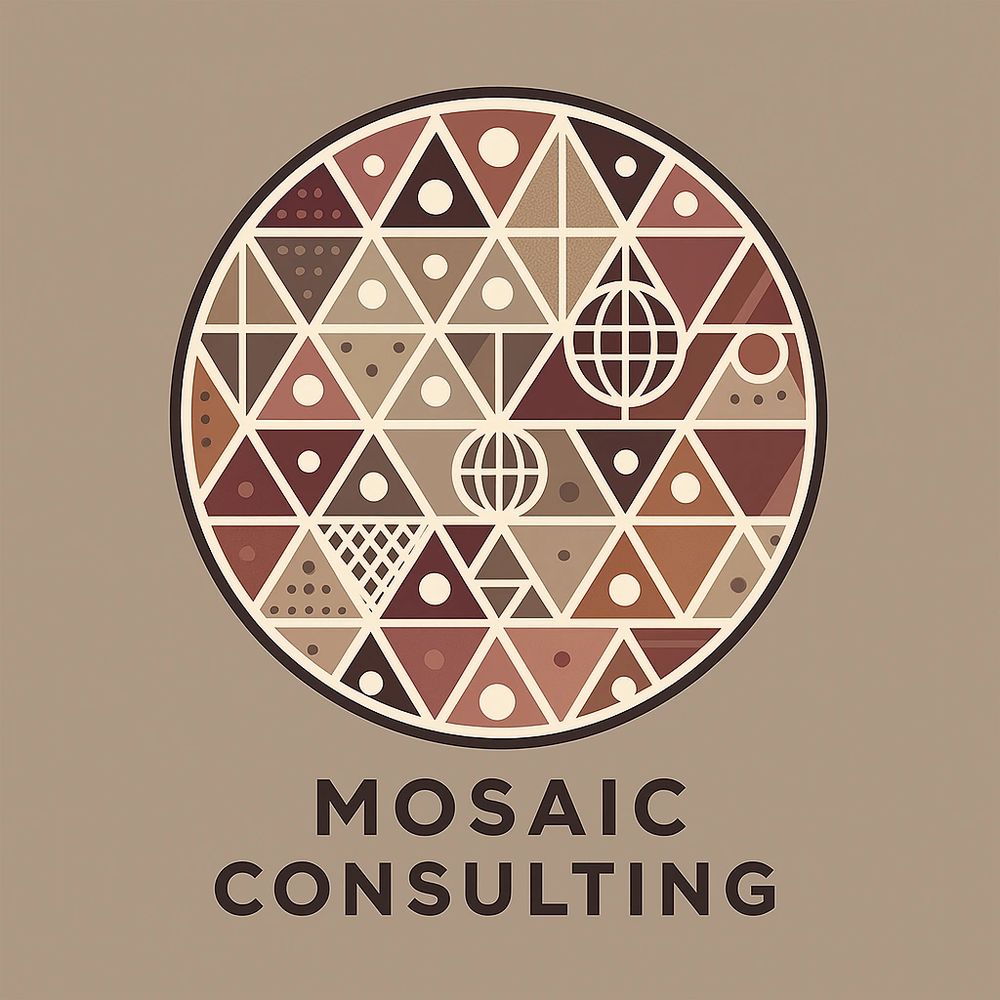 Logo of Mosaic Consulting featuring a circular mosaic pattern with earthy tones.