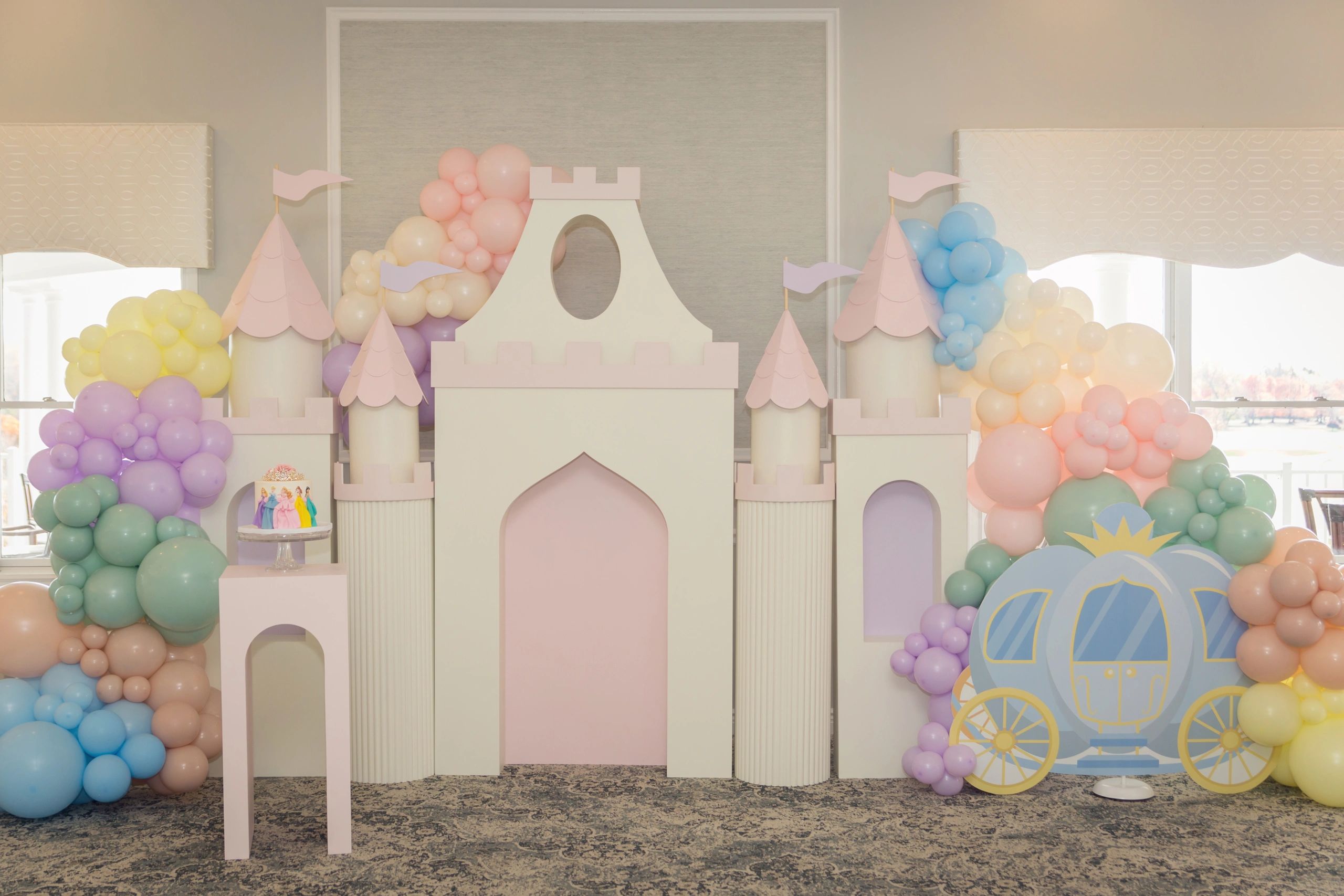 wood castle backdrop rental