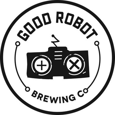 Logo of Good Robot Brewing Co with a robot face design.