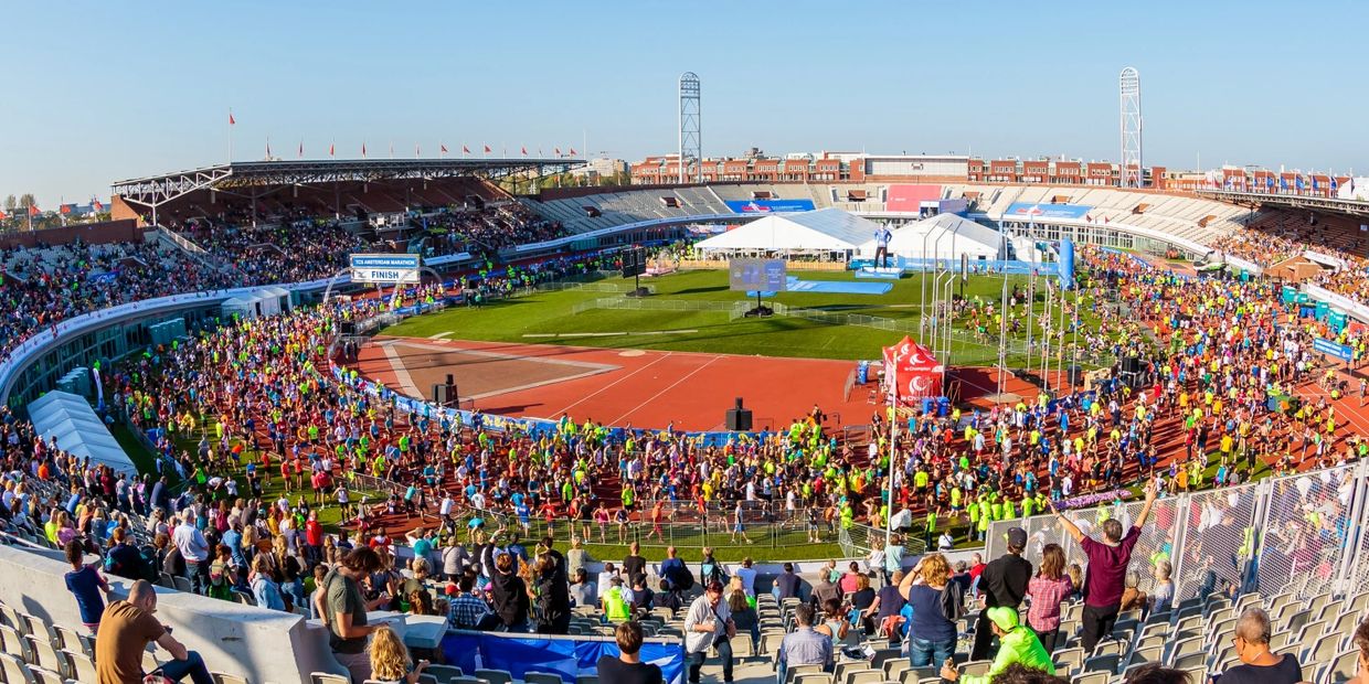 Amsterdam Marathon start inside the Olympic Stadium.