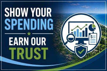 Promotional image encouraging spending to earn trust with financial growth graphics.