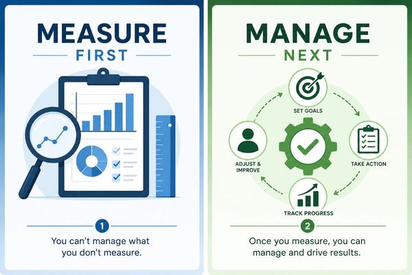 Illustration of the measure first, manage next business process steps.
