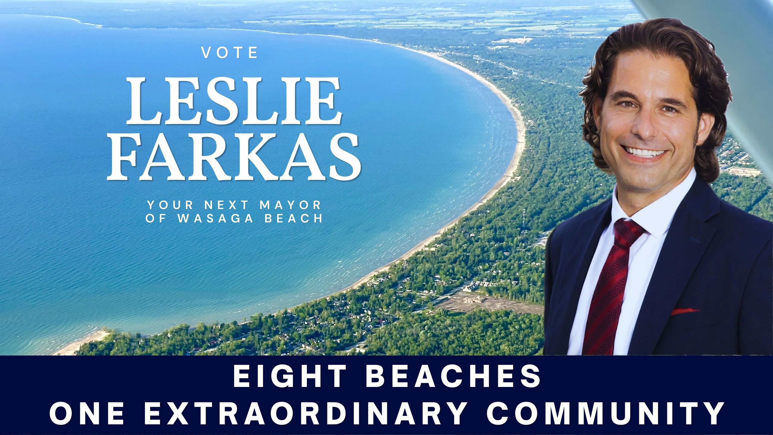 Aerial shot overlooking Wasaga Beach and Georgian Bay