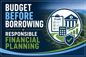 Graphic promoting budgeting before borrowing for responsible financial planning.