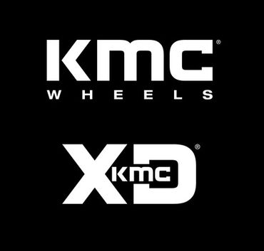 Logos of KMC Wheels and KMC XD brand on a black background.