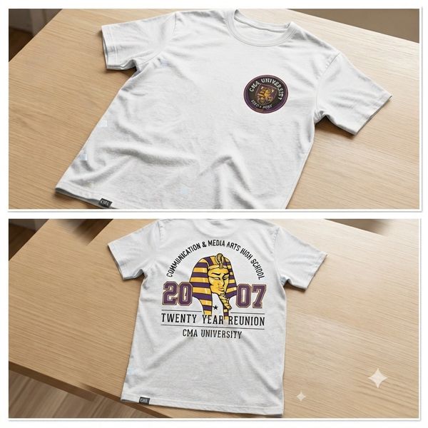 White reunion t-shirt with lion and year 2007 design.