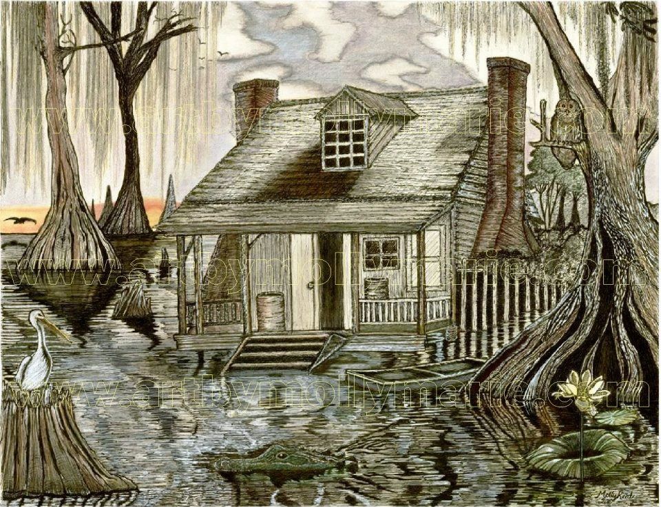 Cajun House
Molly Taylor 
Mixed Media: Pen and ink, charcoal, colored pencil
2010