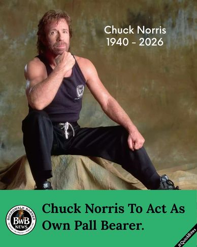 Chuck Norris tribute with humorous obituary headline.