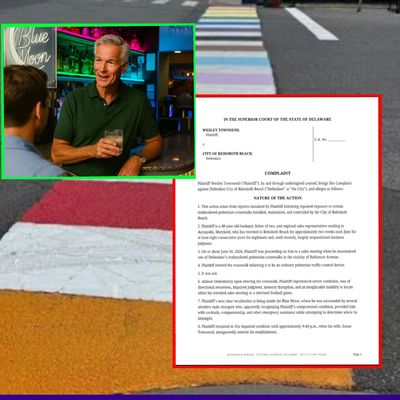 A man in a bar and a legal complaint document.