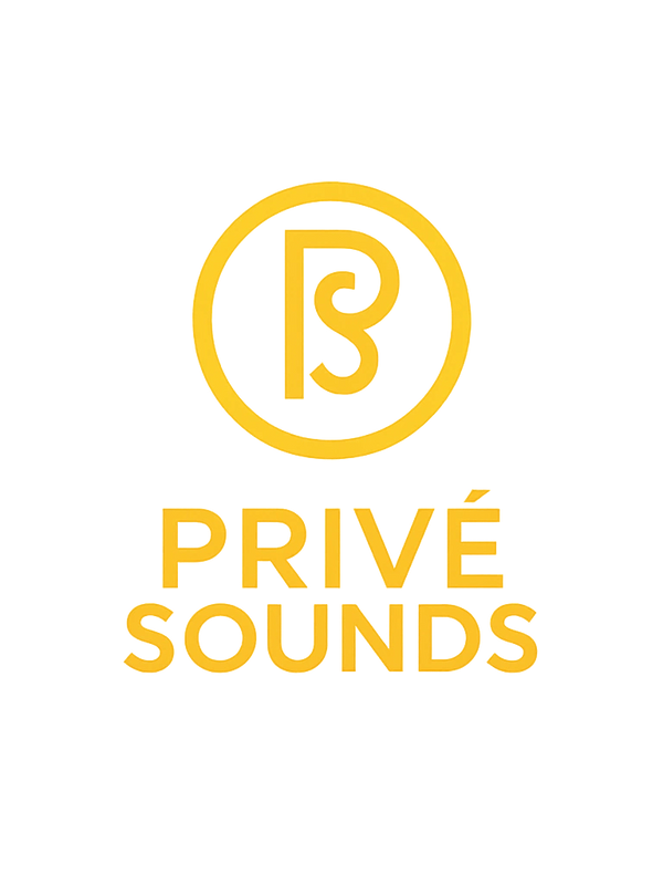 Golden logo of Privé Sounds with a stylish 'P' emblem on a dark background.