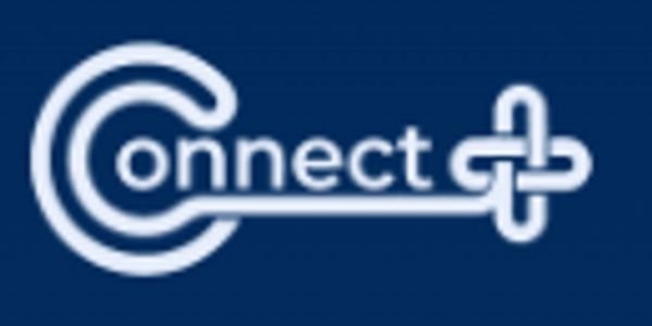 A blue logo with the word 'Connect' and a stylized plus symbol.