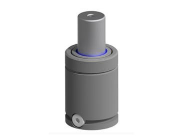 Gray cylindrical mechanical component with a small side connector.