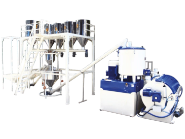 Industrial plastic recycling machine setup.