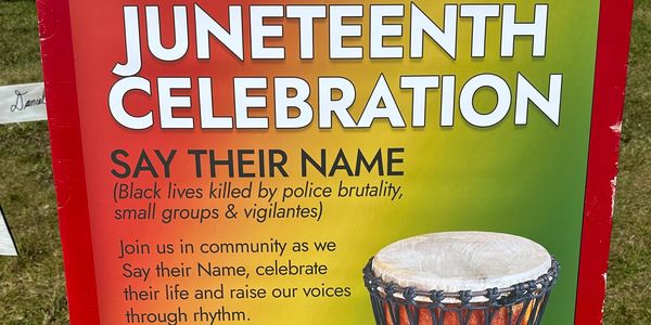 Juneteenth Celebration poster urging to say names of Black lives lost to brutality.