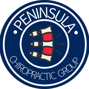Logo of Peninsula Chiropractic Group with spine and crown design.