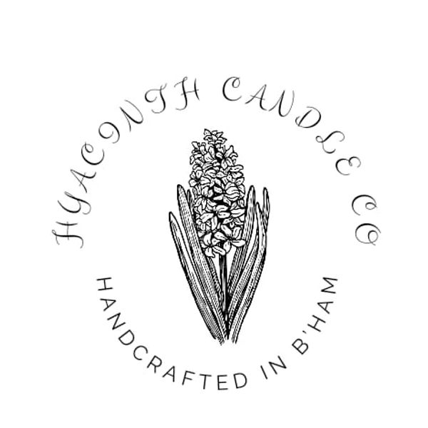 Logo of Hyacinth Candle Co with a floral illustration.