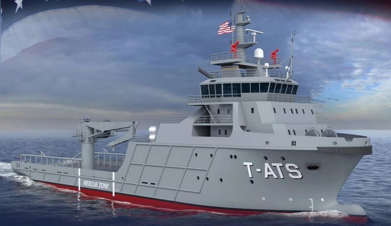The T-ATS is a U.S. Navy ship that combines the capabilities of an oceangoing tug with those of a rescue and salvage ship.U.S. Navy/Austal USA