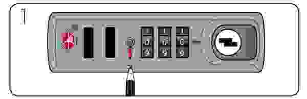 SET CODE TO 000 & PUSH IN BUTTON WITH PEN