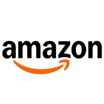 Amazon logo with black text and a curved orange arrow.