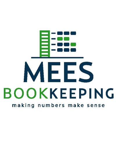 Logo for Mees Bookkeeping with a financial graph and tagline.