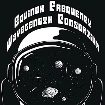 Astronaut helmet reflecting planets and stars with text above it.