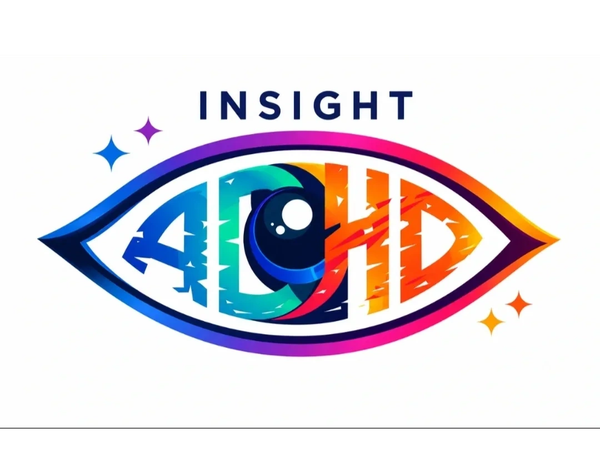 Colorful eye-shaped logo with words 'Insight ADHD'.