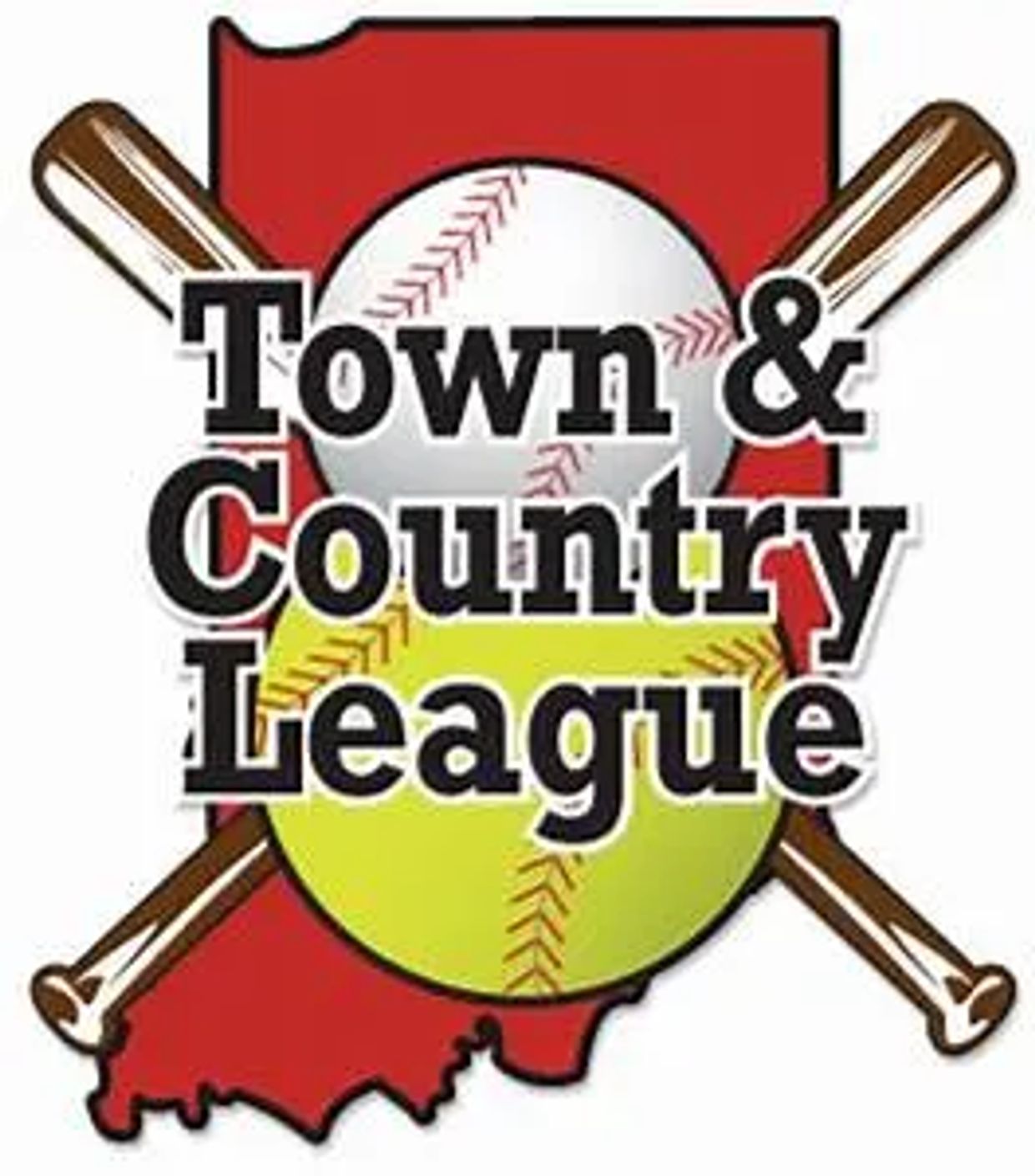 Logo of Town &amp; Country League with baseball, softball, and crossed bats.
