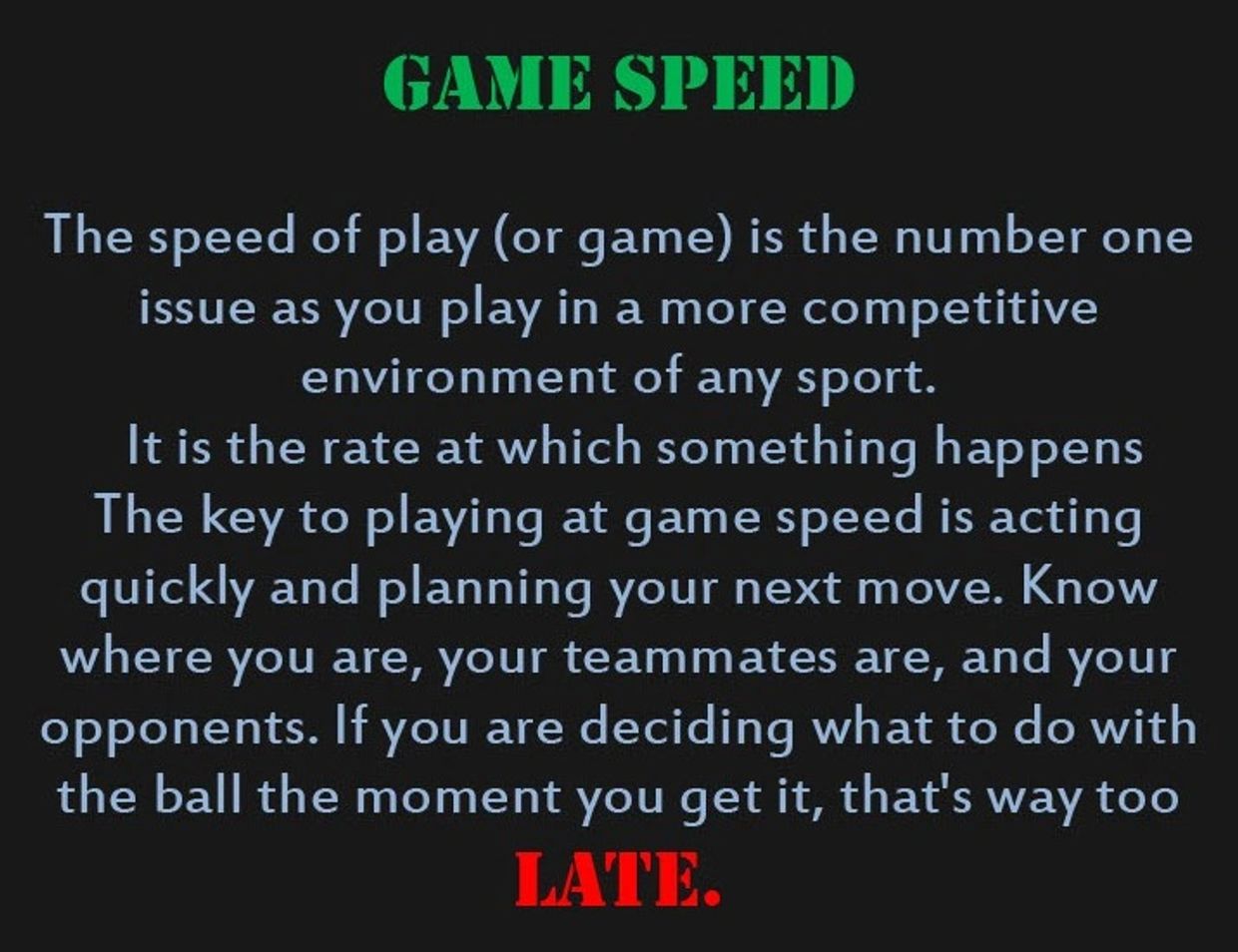 Explanation of game speed importance in competitive sports and quick decision-making.