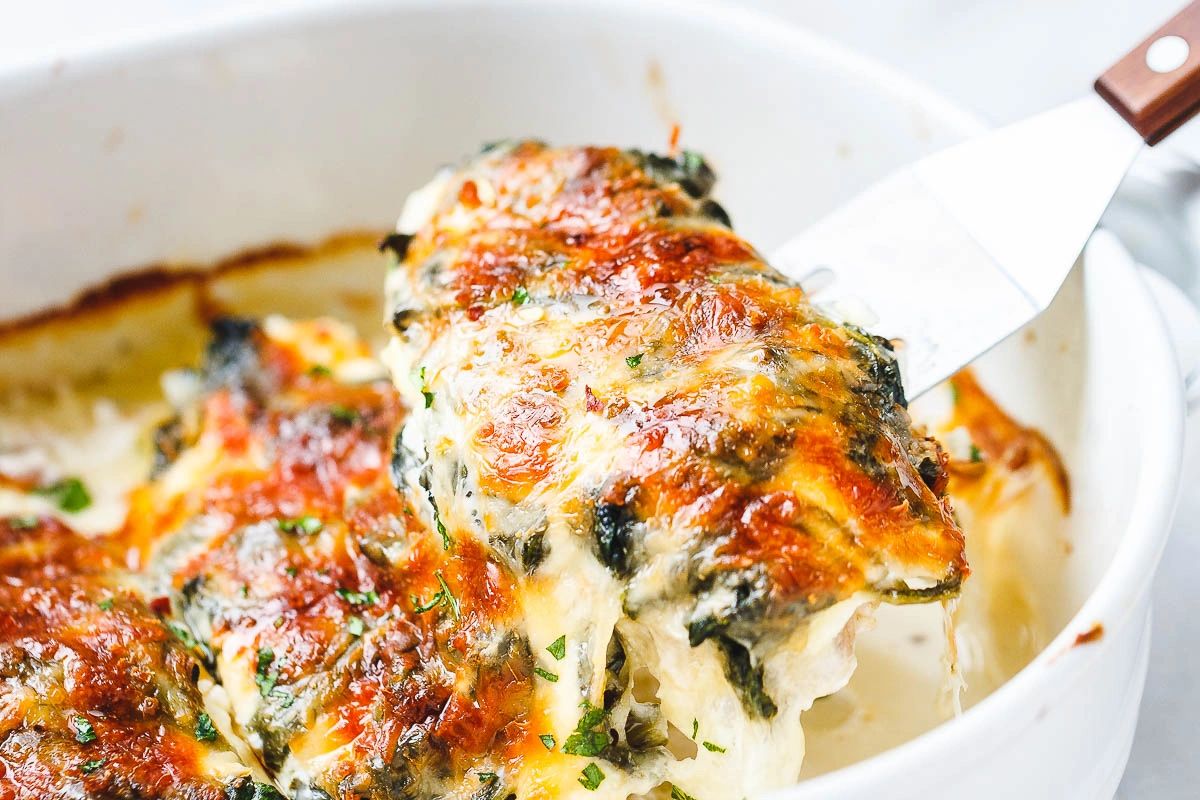 Spinach Chicken Bake with Cream Cheese and Mozzarella Family Sizes