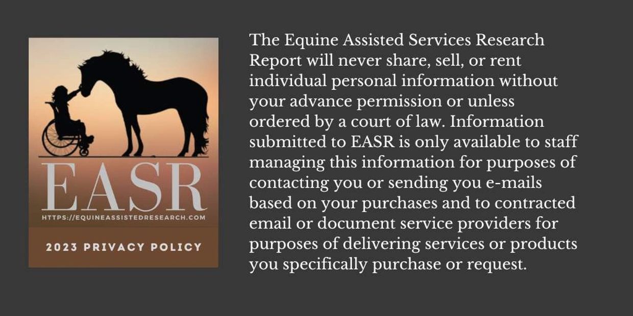 Equine Assisted Services Research Report privacy policy graphic shows logo and displays text.