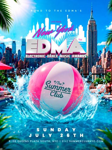 Promotional poster for the 2021 EDM awards summer club event in NYC.