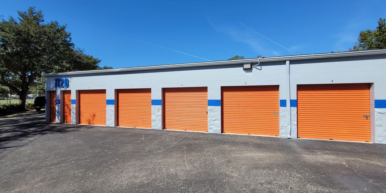 Row of Storage unit doors.