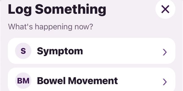 App screen to log symptoms or bowel movements.