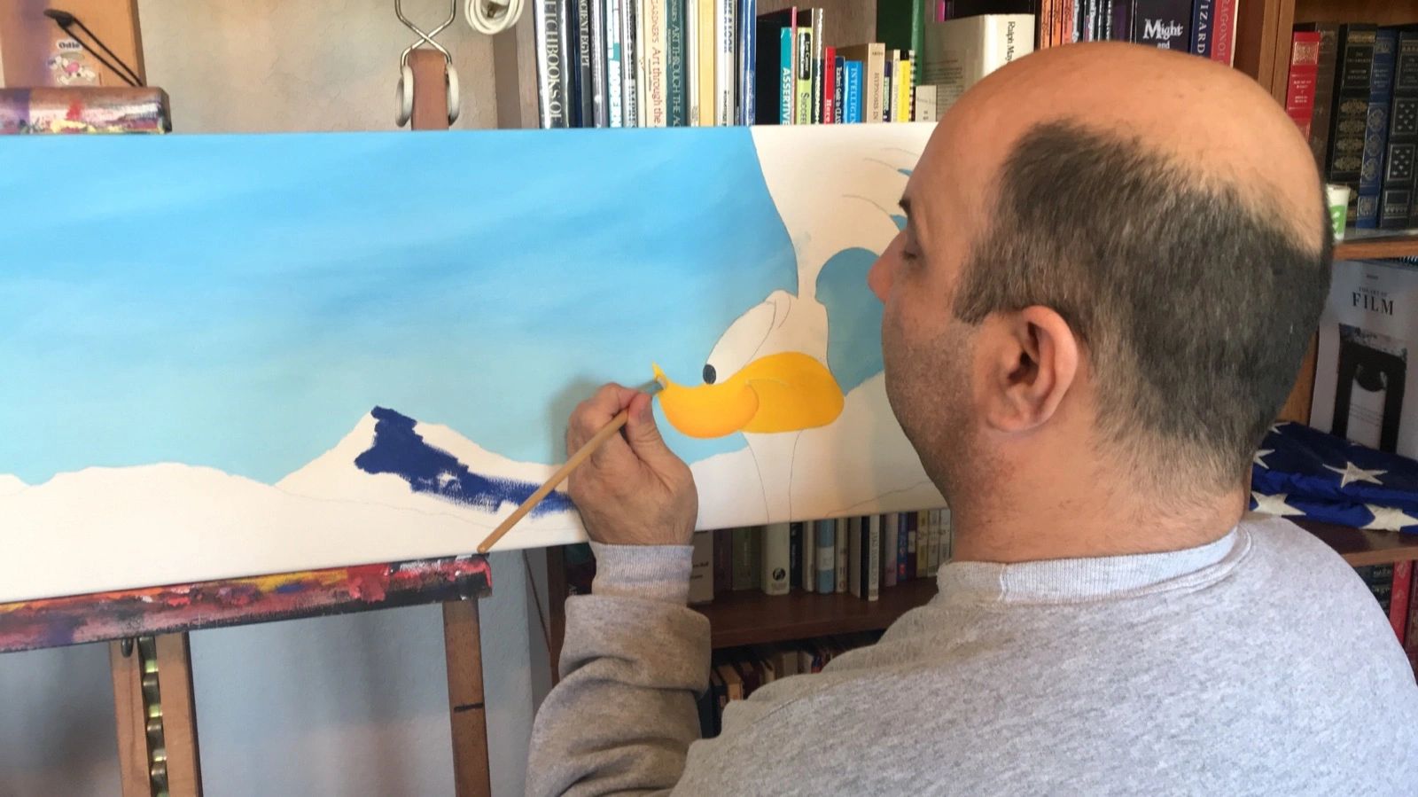 Here I am painting the image of the Road Runner in oils for one of my classic cartoon paintings.