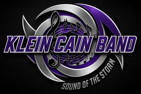Klein Cain Band logo with musical notes and storm-themed design.