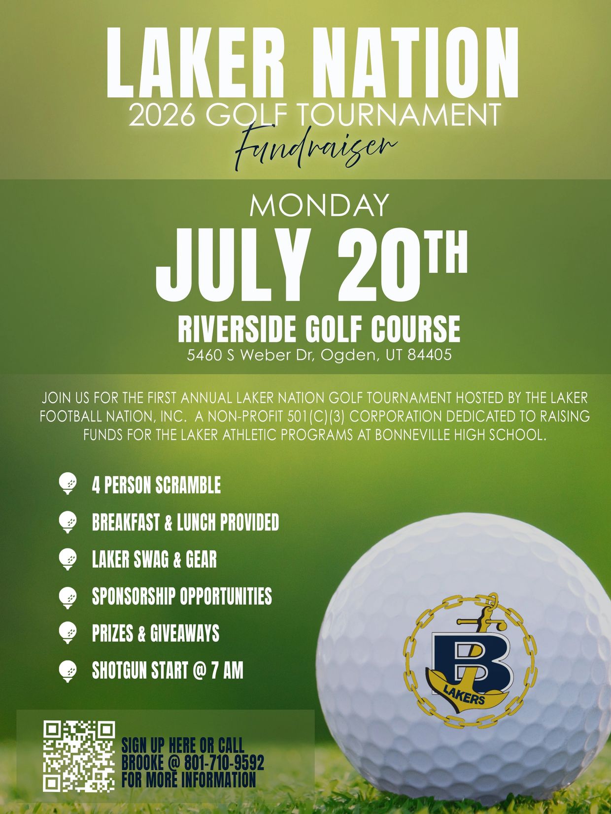 Laker Nation 2026 Golf Tournament fundraiser on July 20th at Riverside Golf Course.