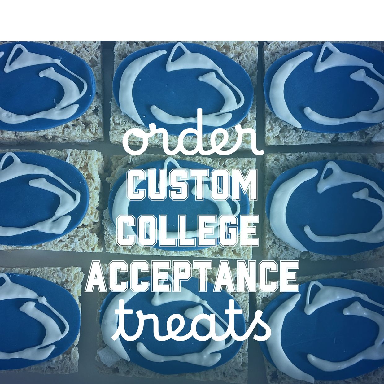 Rice Krispies treats decorated with college logos for custom orders.