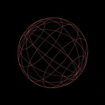 Abstract red wireframe sphere on black background.