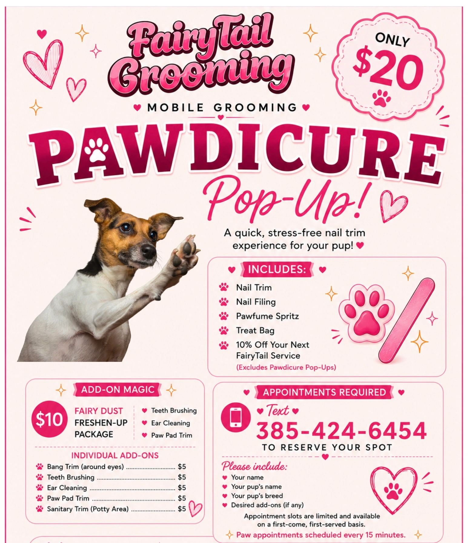 FairyTail Grooming offers a $20 mobile pawdicure for dogs.