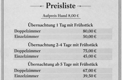 Preis für Zimmer Einzelzimmer und Doppelzimmer 