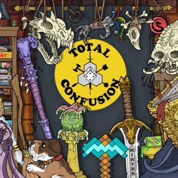 Illustration of fantasy items and creatures with "Total Confusion" text.