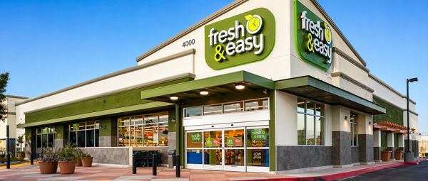 Grocery store exterior with green signage